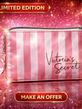 Vintage Victoria Secret pink and white key chain cosmetic bag/ coin purse Tavel